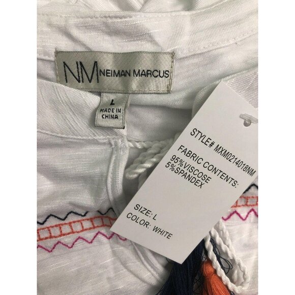 NWT Women's Neiman Marcus White Embroidered Tassel Tie Top Sz Large - Picture 10 of 10
